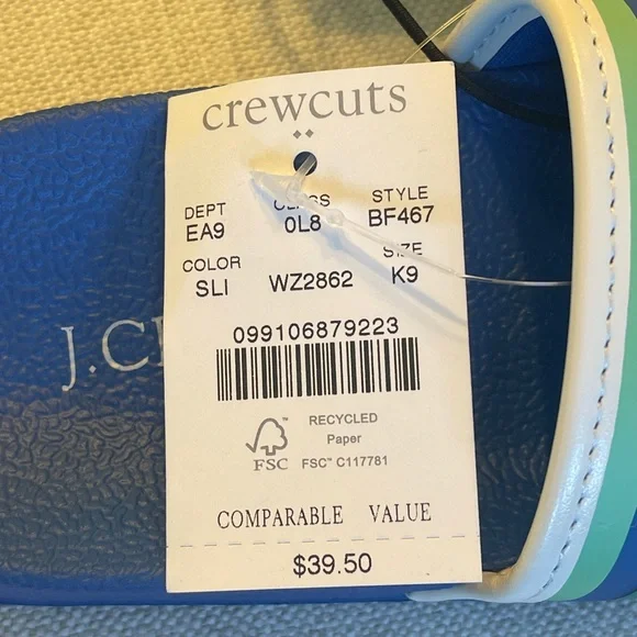 NWT J.CREW KIDS POOL SLIDES BLUE STRIPE COLORWAY SIZE K9 - Picture 6 of 6